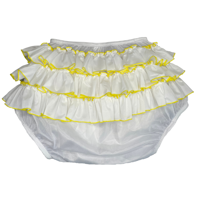 PVC Adult Baby Incontinence Diaper Rubber Trousers With Ruffle Yellow Clear