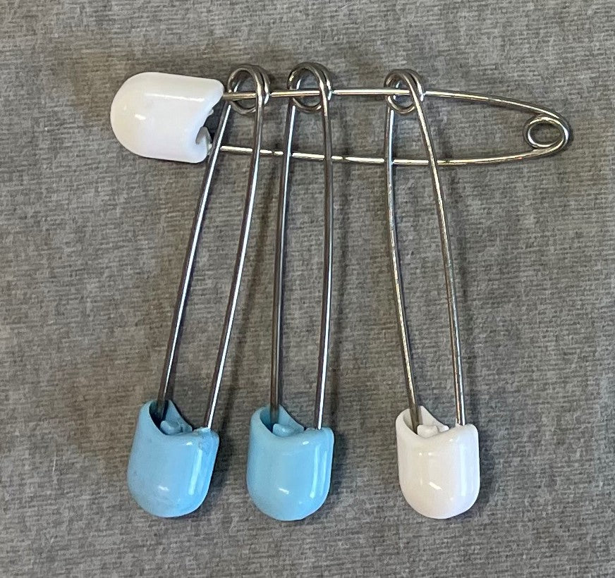 3 White Baby Diaper Safety Nappy Pins